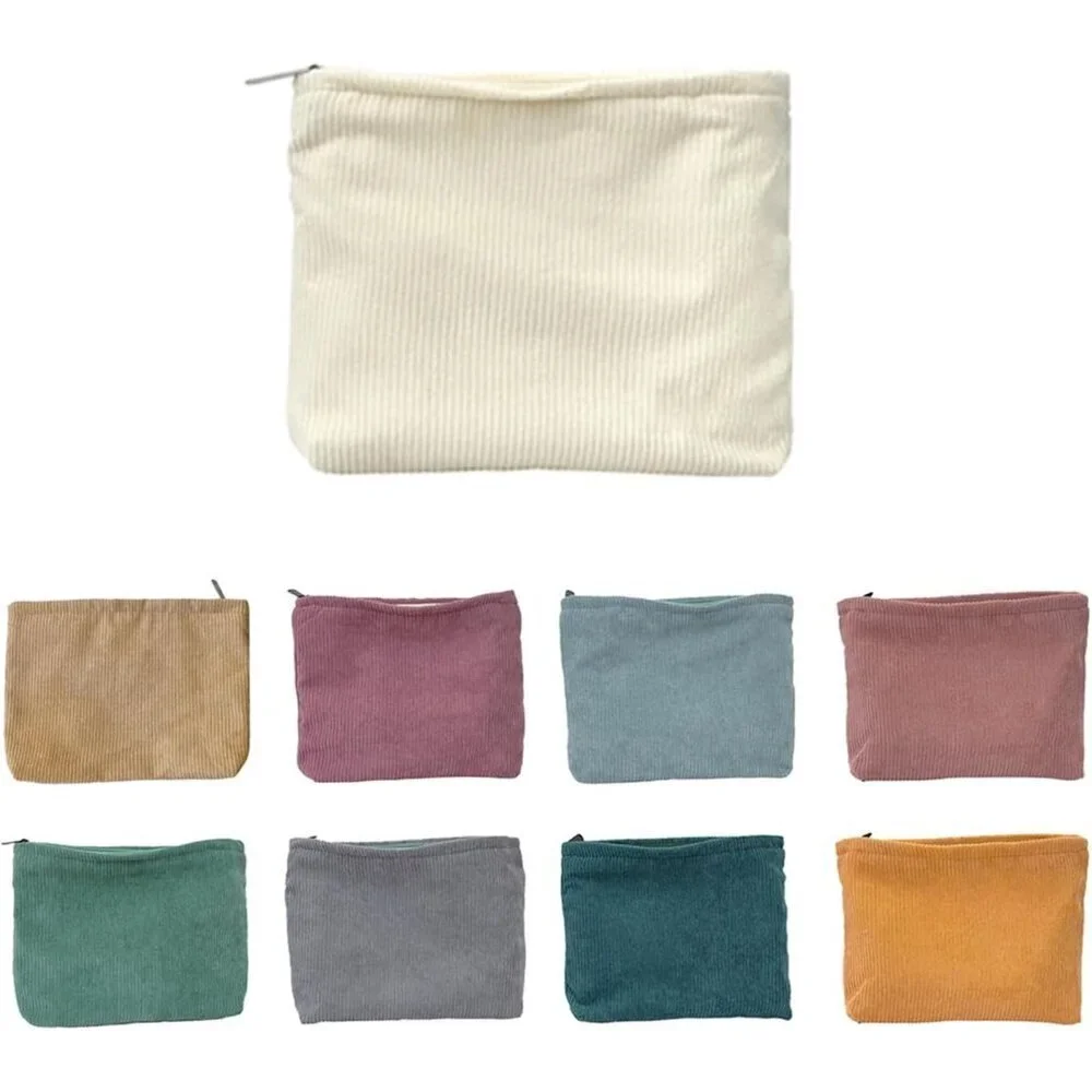9-Piece Corduroy Cosmetic Organizer Set Large Capacity Travel Toiletry Bags